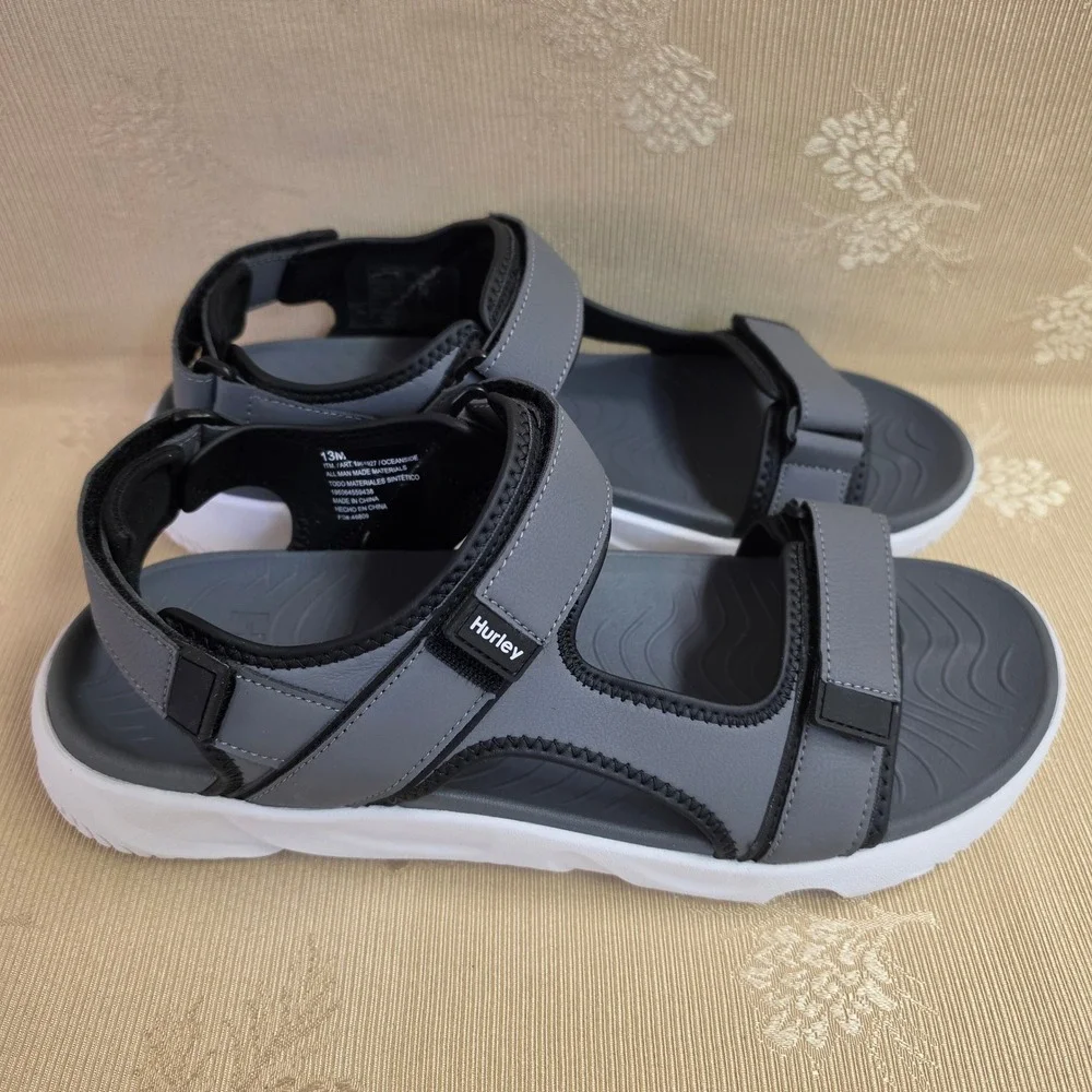 Hurley Oceanside Mens Grey Black Sport Sandals Adjustable Straps Size 13 1961927